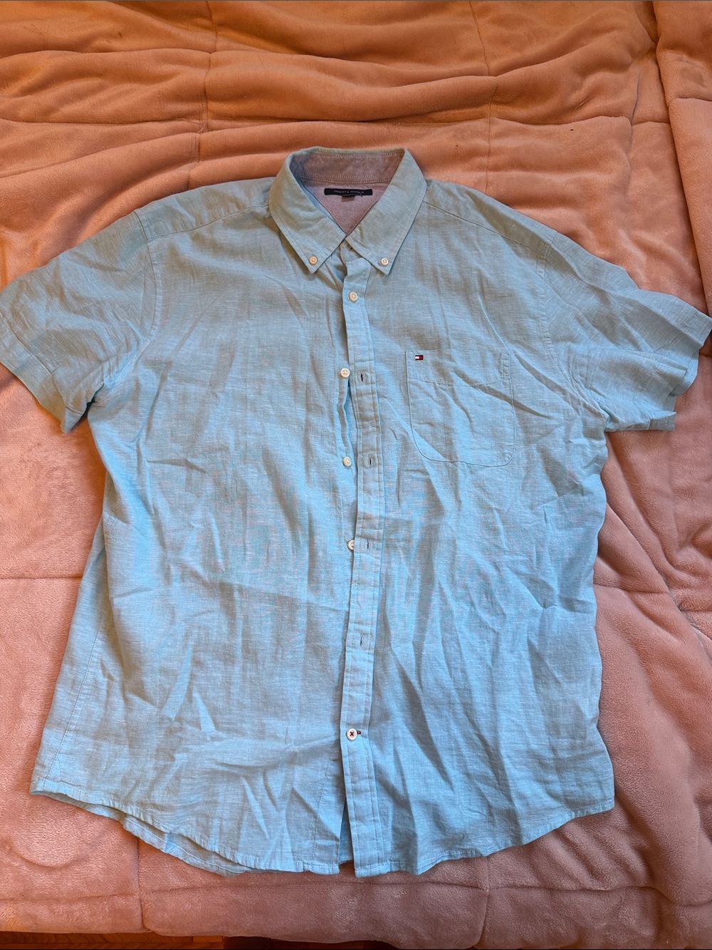 Tommy Hilfiger Light Blue Short-Sleeve Button-Down Shirt